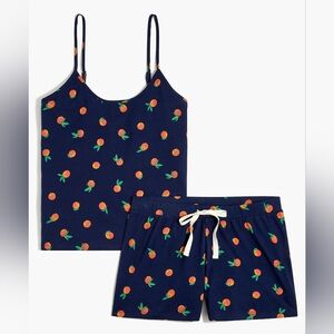 New! J Crew XL X-Large Jersey PJ Tank Shorts Top Bottom Set Navy Blue Orange NWT